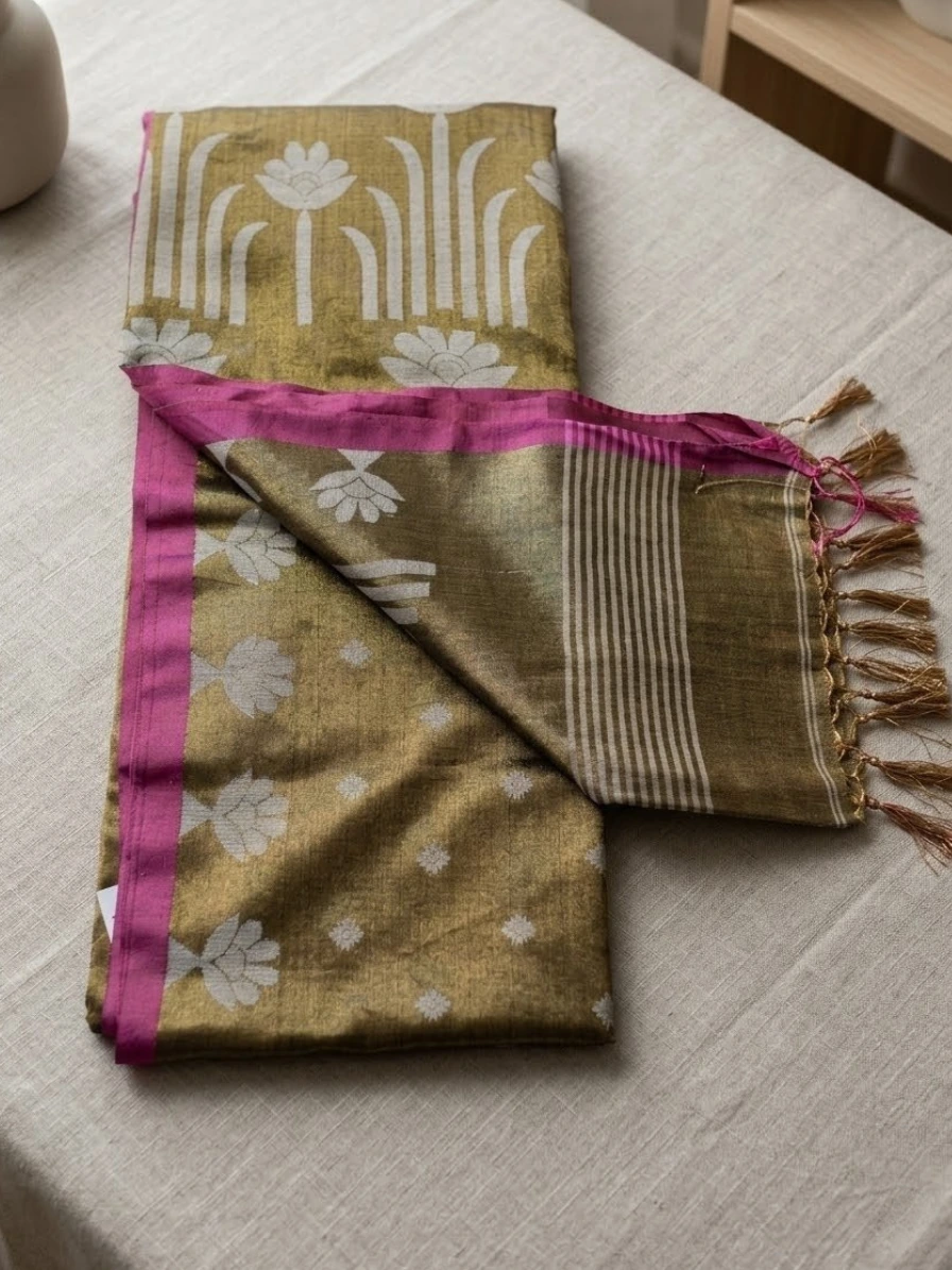 Tissue Jamdani - Gold & Pink